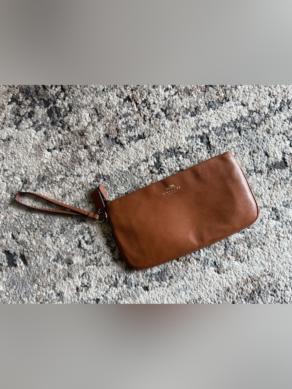 Coach Pebble Leather Wristlet in Tan Brown with Gold Logo